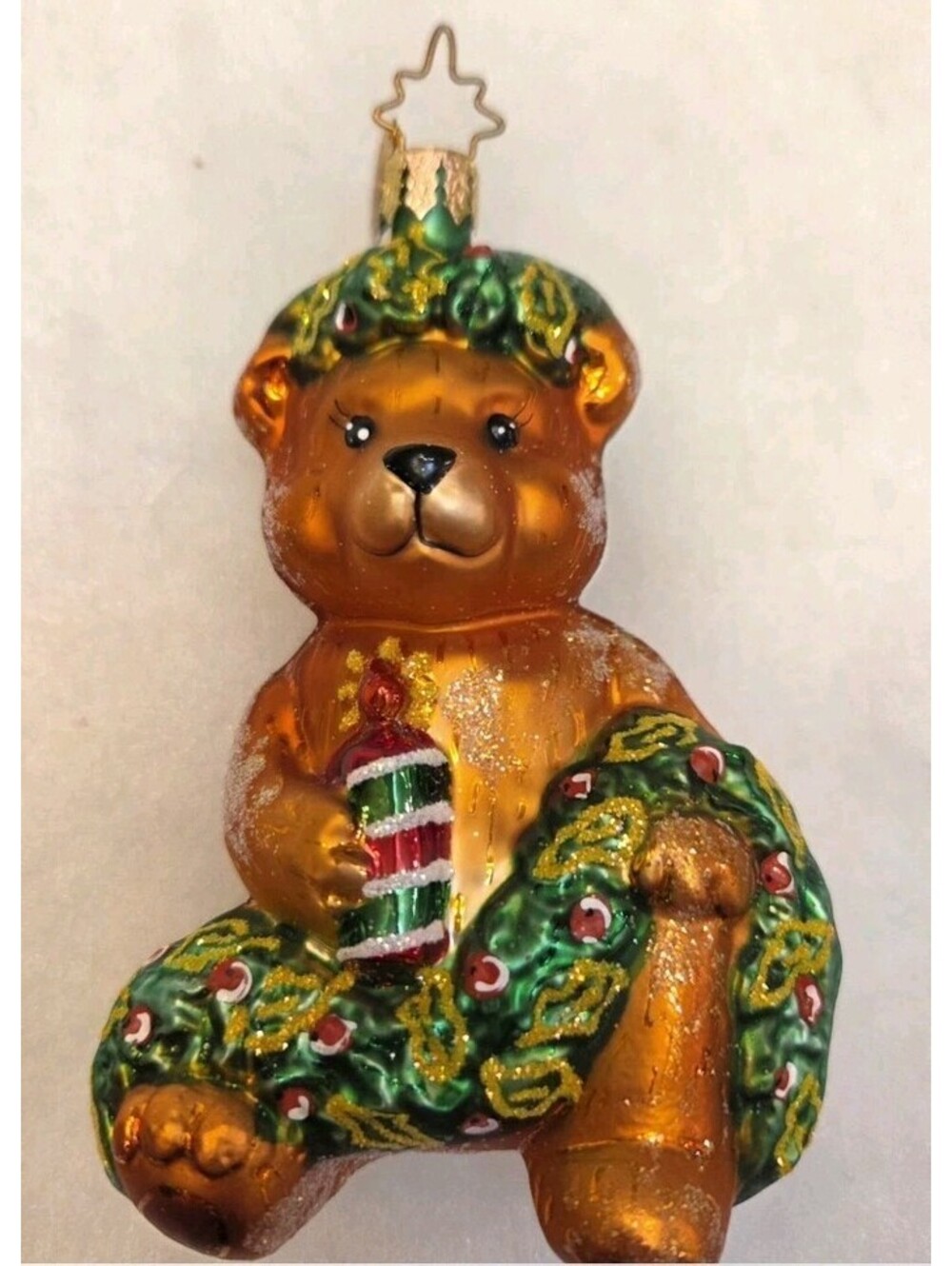 Christopher Radko 2003 Sweetie Bear w/Holly Handpainted Ornament 4", Rare, Mint!